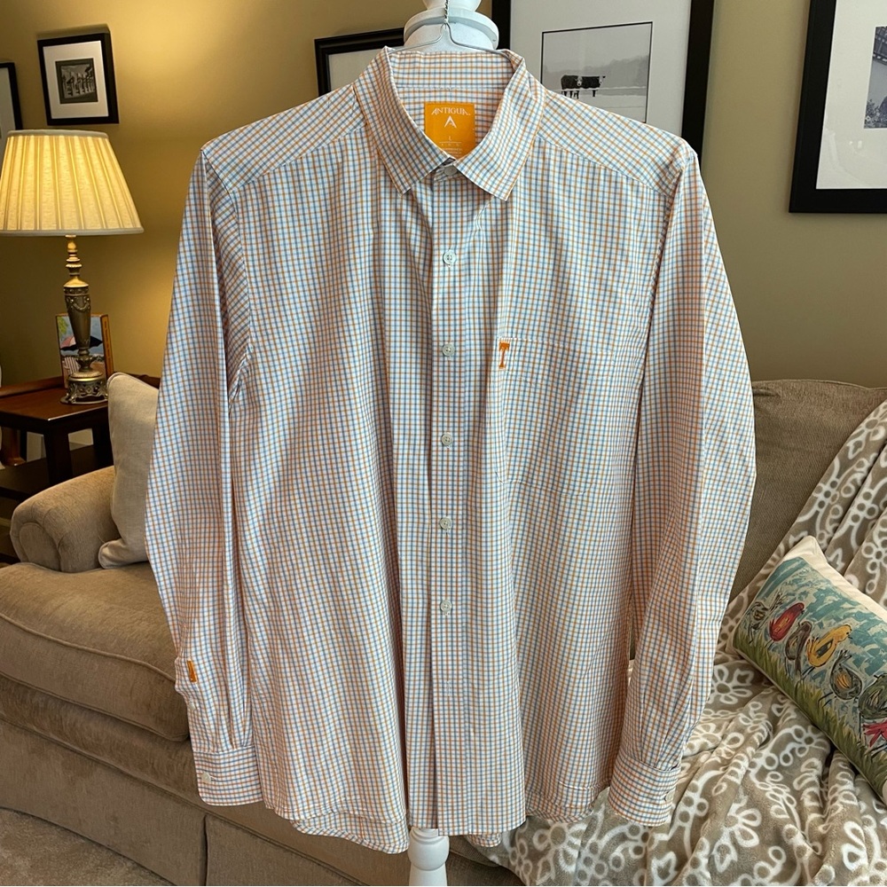 Antigua UT Vols Orange Gray White Long Sleeve Button Front Shirt Size L